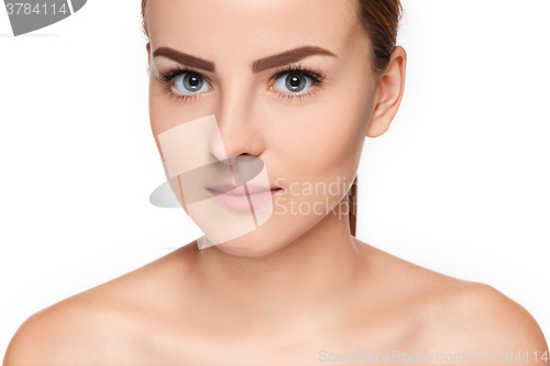 Image of The beautiful face of young woman with cleanf fresh skin 