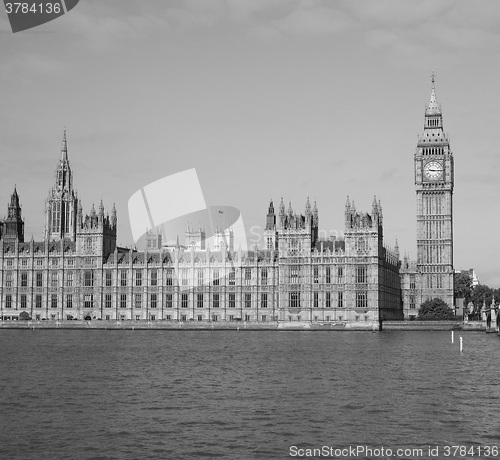 Image of Black and white Houses of Parliament in London