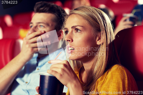 Image of friends watching horror movie in theater