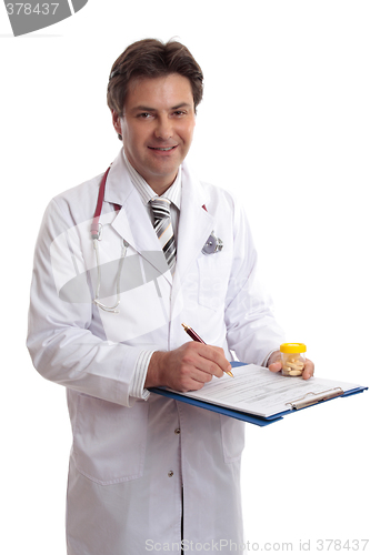 Image of Doctor with health record and medicine