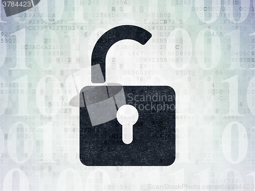 Image of Privacy concept: Opened Padlock on Digital Paper background