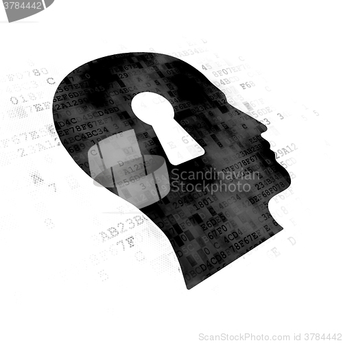 Image of Data concept: Head With Keyhole on Digital background