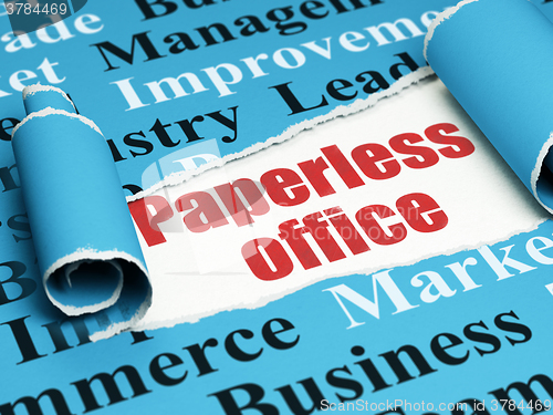 Image of Business concept: red text Paperless Office under the piece of  torn paper