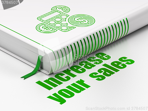 Image of Finance concept: book Calculator, Increase Your  Sales on white background