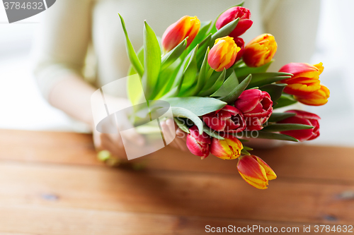 Image of close up of woman holding tulip flowers