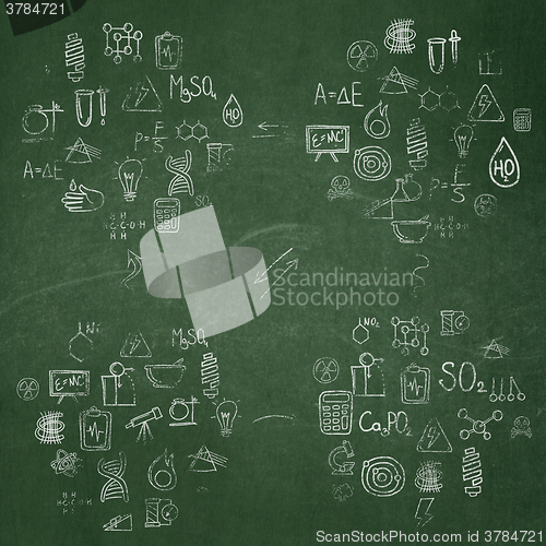 Image of Education background: School Board with Painted Hand Drawn Science Icons