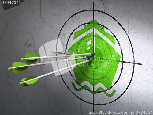 Image of Vacation concept: arrows in Ship target on wall background