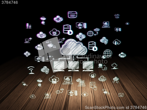 Image of Cloud computing concept: Cloud Network in grunge dark room