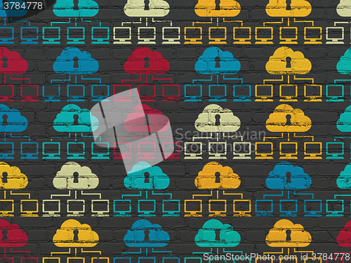 Image of Security concept: Cloud Network icons on wall background