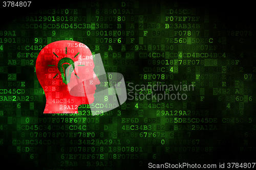 Image of Information concept: Head With Light Bulb on digital background