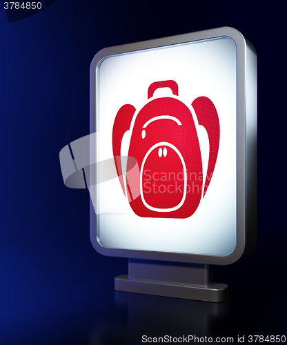 Image of Learning concept: Backpack on billboard background