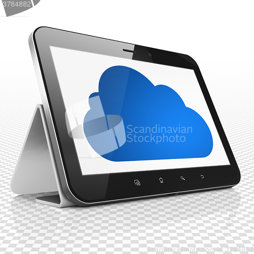 Image of Cloud computing concept: Tablet Computer with Cloud on display