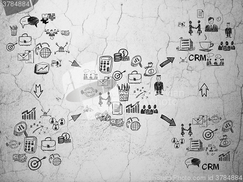 Image of Grunge background:  wall texture with  Hand Drawn Business Icons