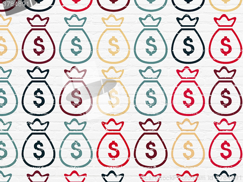 Image of Banking concept: Money Bag icons on wall background