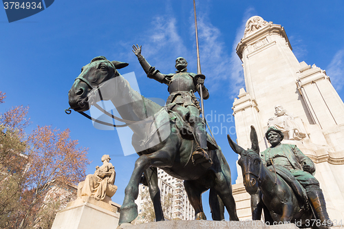 Image of Don Quixote statue on Square of Spain in Madrid.