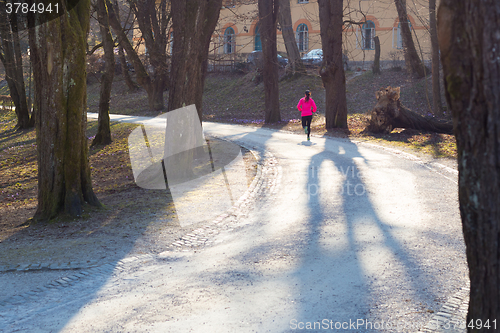 Image of Female runner in the forest. 