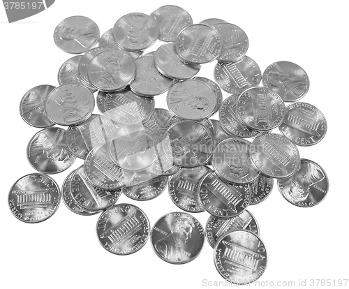 Image of Black and white Dollar coins 1 cent wheat penny