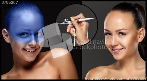 Image of The collage of makeup for model with aerograph