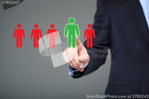 Image of businessman choosing right partner from many candidates