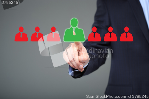 Image of businessman choosing right partner from many candidates