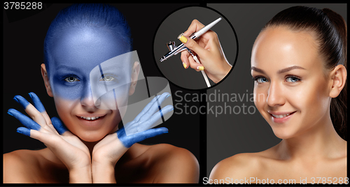 Image of The collage of makeup for model with aerograph