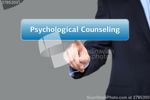 Image of Businessman presses button psychological counseling on virtual screens. technology, internet and networking concept.