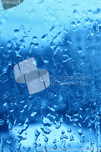 Image of Frozen water drops on the winter glass
