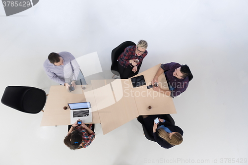 Image of aerial view of business people group on meeting