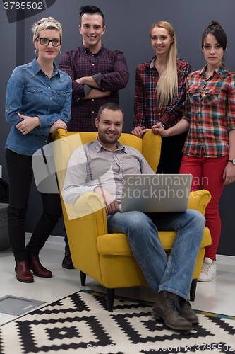 Image of portrait of business people group in modern office interior