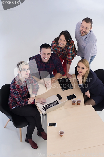 Image of aerial view of business people group on meeting