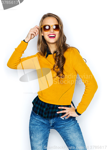 Image of happy young woman or teen girl in casual clothes