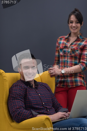 Image of portrait of business people group in modern office interior