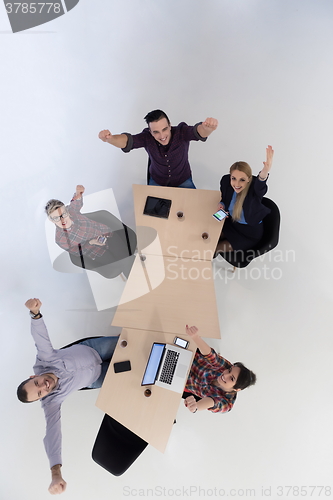 Image of aerial view of business people group on meeting