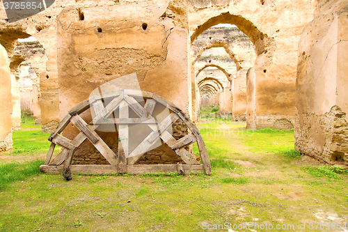 Image of old moroccan granary  the green cat  wall