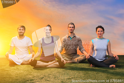 Image of The group of people doing yoga exercises 