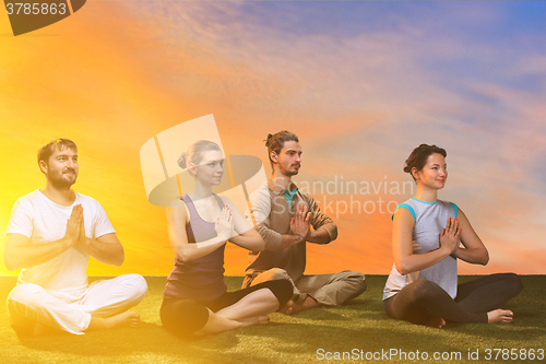 Image of The group of people doing yoga exercises 