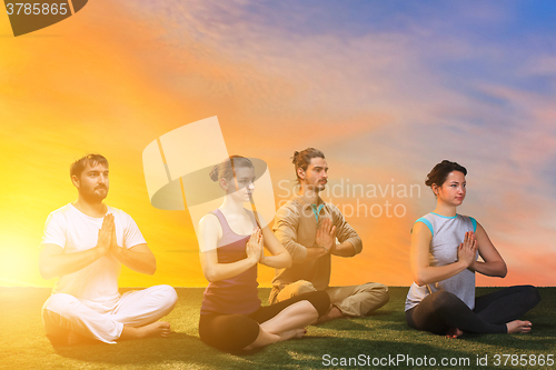 Image of The group of people doing yoga exercises 