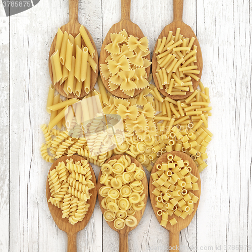 Image of Pasta Varieties In Oak Wood Spoons