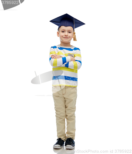 Image of happy boy in bachelor hat or mortarboard