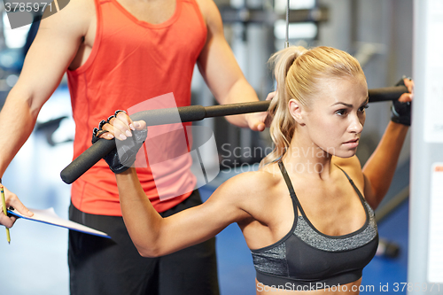 Image of man and woman flexing muscles on gym machine