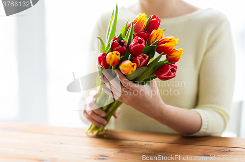 Image of close up of woman holding tulip flowers