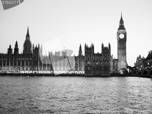 Image of Black and white Houses of Parliament in London