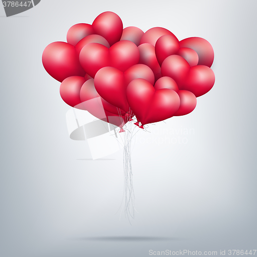 Image of Flying bunch of red balloon hearts. EPS 10