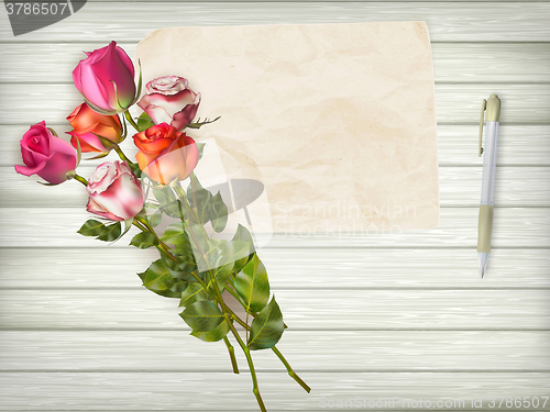 Image of Roses on wooden background. EPS 10