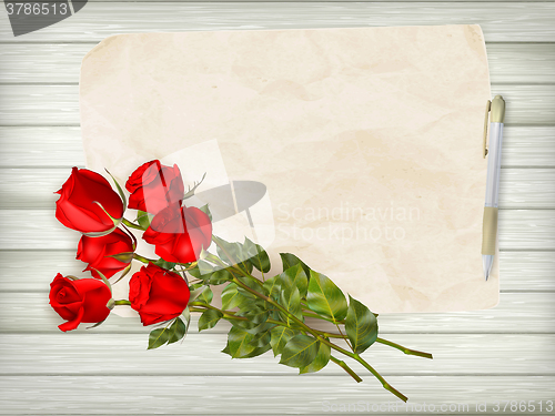 Image of Roses on wooden background. EPS 10