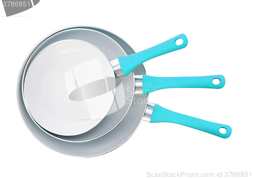 Image of Set of three frying pans, blue