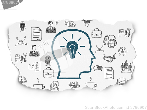 Image of Finance concept: Head With Lightbulb on Torn Paper background