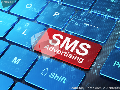 Image of Advertising concept: SMS Advertising on computer keyboard background