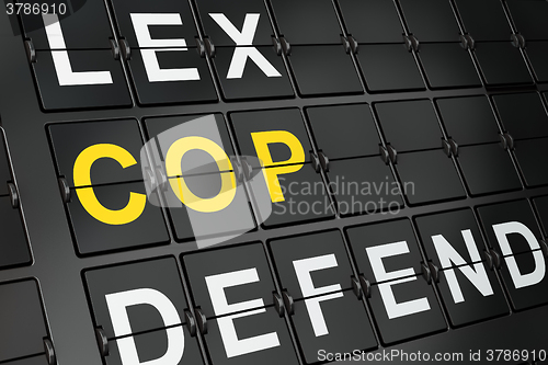 Image of Law concept: Cop on airport board background