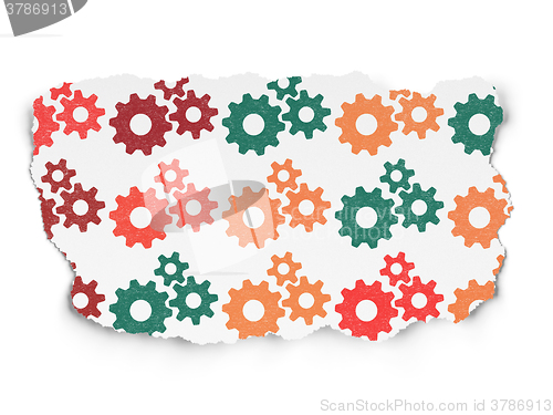 Image of Web development concept: Gears icons on Torn Paper background